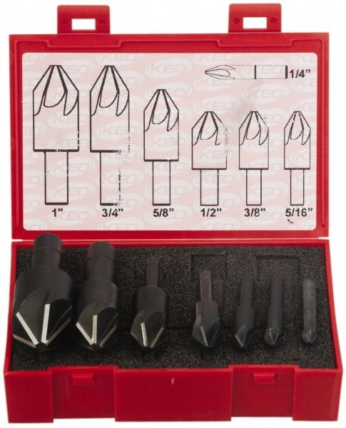 Keo - 7 Piece, 1/4 to 1" Head Diam, 120° Included Angle, Single End Countersink Set - Benchmark Tooling