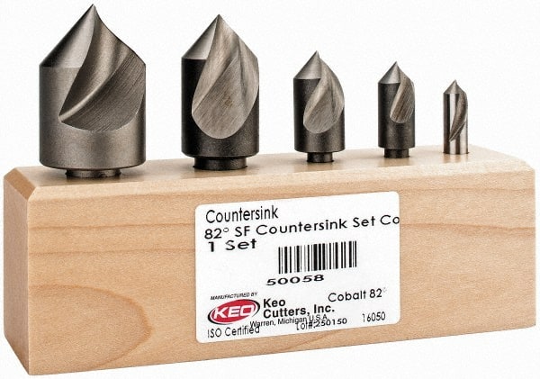 Keo - 5 Piece, 1/4 to 1" Head Diam, 82° Included Angle, Single End Countersink Set - Benchmark Tooling