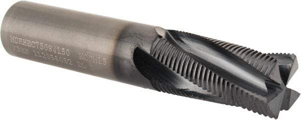 Kennametal - 3/4" Diam, Fine Pitch, 1-1/2" LOC, 4 Flute Solid Carbide Roughing Square End Mill - AlTiN Finish, 4" OAL, 3/4" Shank Diam, Centercutting, 20° Helix - Benchmark Tooling
