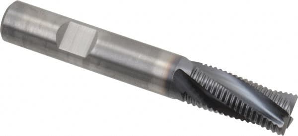 Kennametal - 12mm Diam, Fine Pitch, 25.6mm LOC, 4 Flute Solid Carbide Corner Chamfer Roughing End Mill - AlTiN Finish, 73mm OAL, 12mm Shank Diam, Centercutting, 20° Helix - Benchmark Tooling