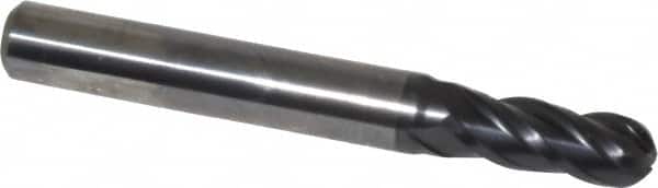 OSG - 9/32" Diam, 3/4" LOC, 4 Flute Solid Carbide Ball End Mill - TiAlN Finish, Single End, 2-1/2" OAL, 5/16" Shank Diam, Spiral Flute - Benchmark Tooling