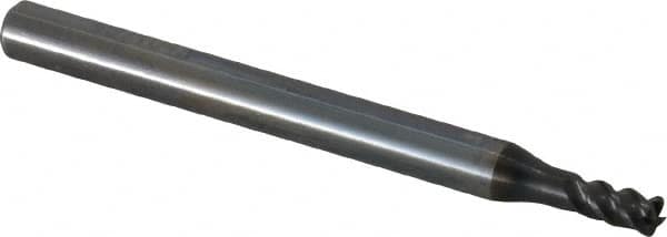 OSG - 4mm, 4 Flute, Single End, Solid Carbide, 0.5mm Corner Radius End Mill - 70mm OAL, 45° Helix, Right Hand Flute, 6mm LOC, Right Hand Cut, 12mm Extended Reach - Benchmark Tooling