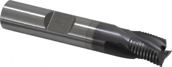 OSG - 3/8" Diam, Fine Pitch, 3/8" LOC, 3 Flute Cobalt Corner Chamfer Roughing End Mill - TiCN Finish, 2-5/32" OAL, 3/8" Shank Diam, Single End, Centercutting, 30° Helix - Benchmark Tooling
