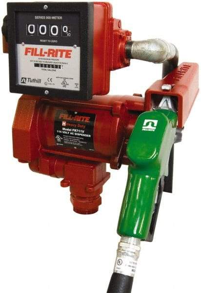 Tuthill - 23 GPM, 1" Hose Diam, AC High-Flow Tank Pump with Automatic Nozzle & 901 Meter - 1-1/4" Inlet, 1" Outlet, 115 Volts, 18' Hose Length, 1/3 hp - Benchmark Tooling