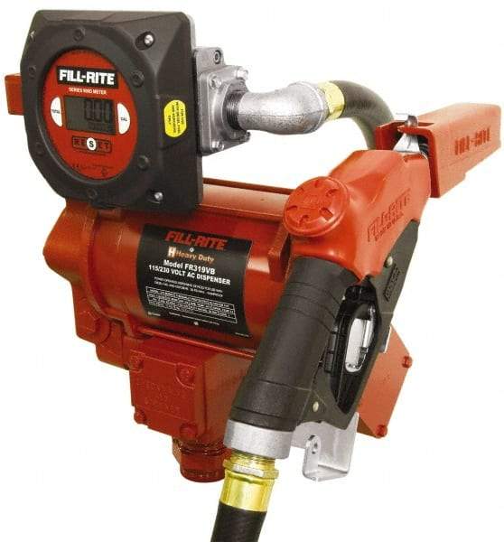 Tuthill - 35 GPM, 1" Hose Diam, AC High Flow Tank Pump with Automatic Nozzle & 900D Meter - 1-1/4" Inlet, 1" Outlet, 115/230 Volts, 18' Hose Length, 3/4 hp - Benchmark Tooling