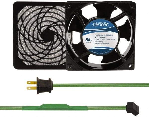 Made in USA - 115 Volts, AC, 103 CFM, Square Tube Axial Fan Kit - 0.26 Amp Rating, 120mm High x 120mm Wide x 38.5mm Deep, Includes Fan, Fan Filter, Thermostatically Controlled Fan Cord - Benchmark Tooling