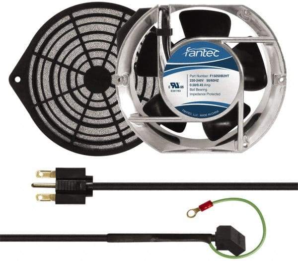 Made in USA - 230 Volts, AC, 240 CFM, Oval Tube Axial Fan Kit - 0.12/0.16 Amp Rating, 151mm High x 172mm Wide x 51mm Deep, Includes Fan, Fan Filter, Fan Cord - Benchmark Tooling