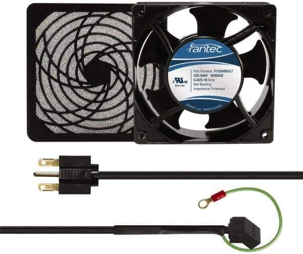 Made in USA - 230 Volts, AC, 103 CFM, Square Tube Axial Fan Kit - 0.12 Amp Rating, 120mm High x 120mm Wide x 38.5mm Deep, Includes Fan, Fan Guard, Fan Cord - Benchmark Tooling