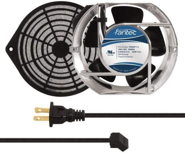 Made in USA - 115 Volts, AC, 240 CFM, Oval Tube Axial Fan Kit - 0.46 Amp Rating, 151mm High x 172mm Wide x 51mm Deep, Includes Fan, Fan Guard, Fan Cord - Benchmark Tooling