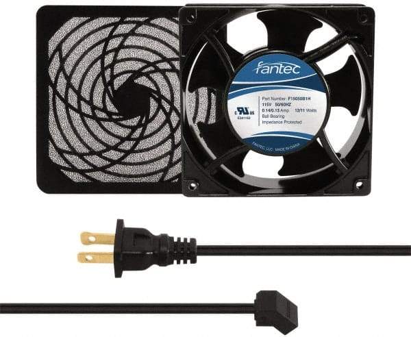 Made in USA - 115 Volts, AC, 103 CFM, Square Tube Axial Fan Kit - 0.26 Amp Rating, 120mm High x 120mm Wide x 38.5mm Deep, Includes Fan, Fan Filter, Fan Cord - Benchmark Tooling