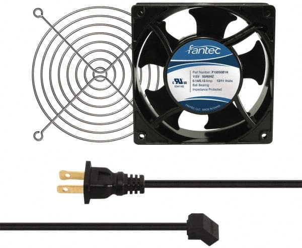 Value Collection - 115 Volts, AC, 103 CFM, Square Tube Axial Fan Kit - 0.26 Amp Rating, 120mm High x 120mm Wide x 38.5mm Deep, Includes Fan, Fan Guard, Fan Cord - Benchmark Tooling