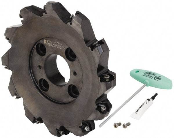 Kennametal - 10" Cut Diam, 2-1/2" Arbor Hole, 8mm Max Depth of Cut, 45° Indexable Chamfer & Angle Face Mill - 12 Inserts, HNPJ 1307... Insert, Right Hand Cut, 12 Flutes, Through Coolant, Series Dodeka Max - Benchmark Tooling