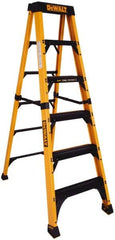 DeWALT - 5 Steps, 6' High, Fiberglass Step Ladder - 500 Lb Capacity, 24-1/16" Base Width - Benchmark Tooling