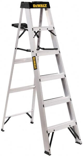 DeWALT - 5 Steps, 6' High, Type IA Rating, Aluminum Step Ladder - 300 Lb Capacity, 21-5/8" Base Width - Benchmark Tooling