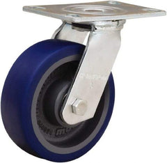 Hamilton - 6" Diam x 2" Wide x 7-1/2" OAH Top Plate Mount Swivel Caster - Polyurethane Mold onto Cast Iron Center, 900 Lb Capacity, Sealed Precision Ball Bearing, 4-1/2 x 6-1/4" Plate - Benchmark Tooling
