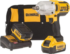 DeWALT - 1/2" Drive 20 Volt Mid-Handle Cordless Impact Wrench & Ratchet - 1,500 RPM, 2,300 BPM, 400 Ft/Lb Torque, 2 Lithium-Ion Batteries Included - Benchmark Tooling