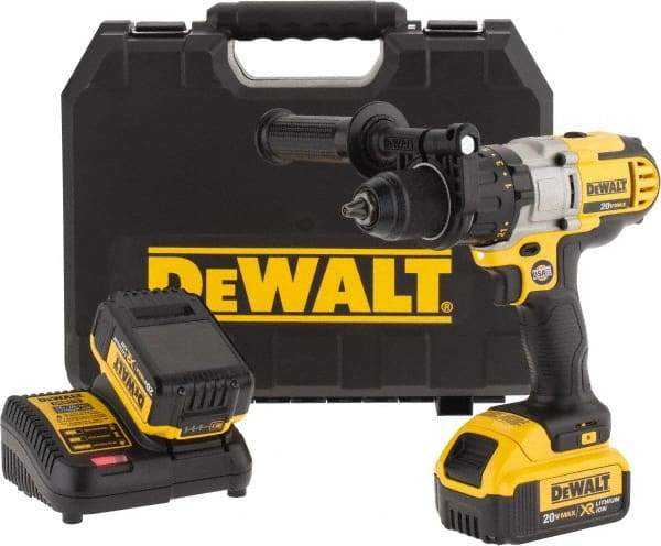 DeWALT - 20 Volt 1/2" Chuck Mid-Handle Cordless Drill - 0-575 & 0-1350 & 0-2000 RPM, Single-Sleeve Ratcheting Chuck, Reversible, 2 Lithium-Ion Batteries Included - Benchmark Tooling