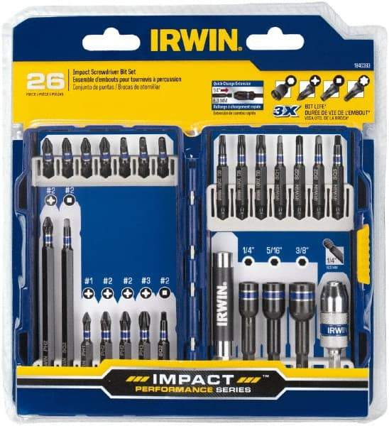 Irwin - 26 Piece, Phillips, Square, Torx, Hex Nutsetter Handle, Drive Set - 1/4 to 3/8" Hex, #1 to #3 - Benchmark Tooling