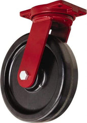 Hamilton - 12" Diam x 3" Wide x 14-1/2" OAH Top Plate Mount Swivel Caster - Phenolic, 3,500 Lb Capacity, Tapered Roller Bearing, 6-1/8 x 7-1/2" Plate - Benchmark Tooling