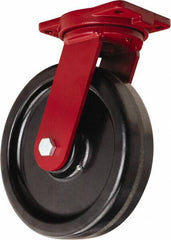 Hamilton - 12" Diam x 3" Wide x 14-1/2" OAH Top Plate Mount Swivel Caster - Phenolic, 3,500 Lb Capacity, Straight Roller Bearing, 6-1/8 x 7-1/2" Plate - Benchmark Tooling