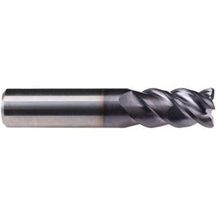Emuge - 5/8" Diam, 1-1/4" LOC, 4 Flute Solid Carbide Roughing & Finishing End Mill - TiAlN Finish, 3-1/2" OAL, 1/2" Shank Diam, Cylindrical Shank, 50° Helix, Centercutting, Long Length - Benchmark Tooling