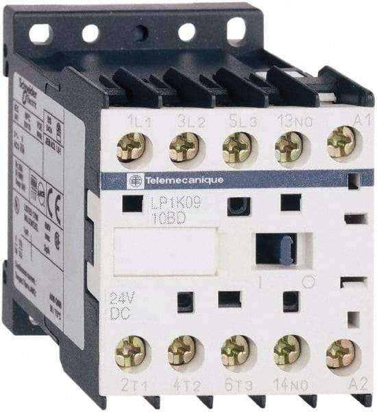 Schneider Electric - 3 Pole, 24 Coil VDC, 16 Amp at 690 VAC, 20 Amp at 440 VAC and 9 Amp at 440 VAC, Nonreversible IEC Contactor - BS 5424, CSA, IEC 60947, NF C 63-110, RoHS Compliant, UL Listed, VDE 0660 - Benchmark Tooling