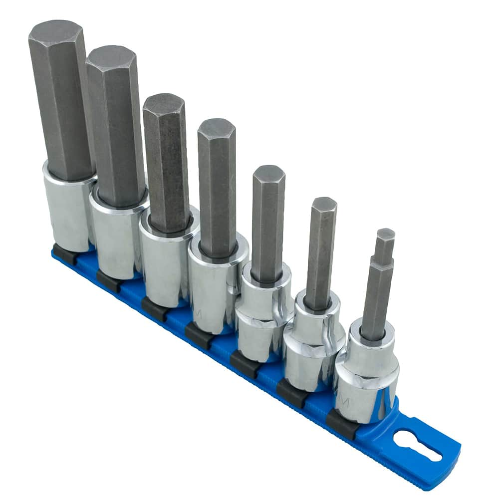 Martin Tools - Hex & Torx Bit Socket Sets; Type: Hex Bit Socket Set ; Drive Size: 1/2 ; Minimum Set Hex Size (Inch): 1/4 ; Measurement Type: Hex; Inch ; 1/2 Drive Sizes: 1/4, 5/16, 3/8, 7/16, 1/2, 9/16, 5/8 ; Container Type: Rail - Exact Industrial Supply