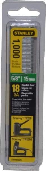 Stanley - 18 Gauge 0.04" Shank Diam 5/8" Long Brad Nails for Power Nailers - Steel, Galvanized Finish, Straight Stick Collation, Brad Head, Chisel Point - Benchmark Tooling