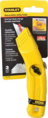 Stanley - Retractable Utility Knife - 2-1/2" Carbon Steel Blade, Yellow Cast Aluminum Handle, 3 Blades Included - Benchmark Tooling