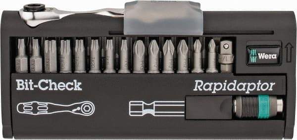 Wera - 30 Piece, Screwdriver 1/4" Bit Ratchet Bit Set - #1 to #3 Phillips, 3/32 to 1/4" Hex, T10 to T40 Torx - Benchmark Tooling