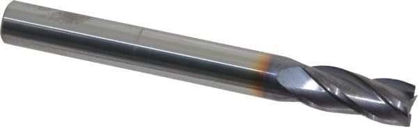 Niagara Cutter - 7/16", 1" LOC, 7/16" Shank Diam, 4" OAL, 4 Flute, Solid Carbide Square End Mill - Single End, TiAlN Finish, Spiral Flute, 30° Helix, Centercutting, Right Hand Cut, Right Hand Flute, Series C430 - Benchmark Tooling