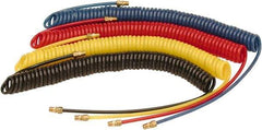 Parker - 1/4" ID, 3/8 Thread, 25' Long, Yellow 98 Durometer Polyurethane Coiled & Self Storing Hose - 180 Max psi, Male Rigid x Male Swivel - Benchmark Tooling