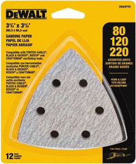 DeWALT - 80, 120 & 220 Grit, Aluminum Oxide TriangleSanding Sheet - 3-1/2" Long x 3-3/4" Wide, Assorted Grade, Weighted Cloth Backing - Benchmark Tooling