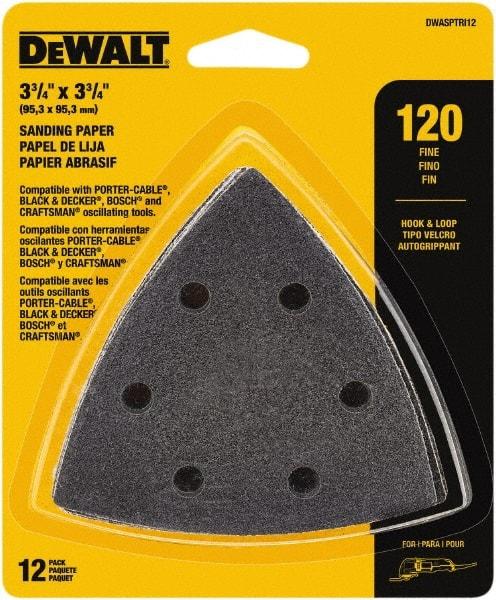 DeWALT - 120 Grit, Aluminum Oxide TriangleSanding Sheet - 3-1/2" Long x 3-3/4" Wide, Fine Grade, Weighted Cloth Backing - Benchmark Tooling