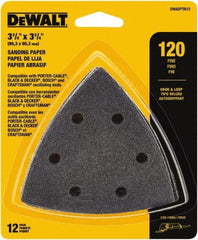 DeWALT - 120 Grit, Aluminum Oxide TriangleSanding Sheet - 3-1/2" Long x 3-3/4" Wide, Fine Grade, Weighted Cloth Backing - Benchmark Tooling