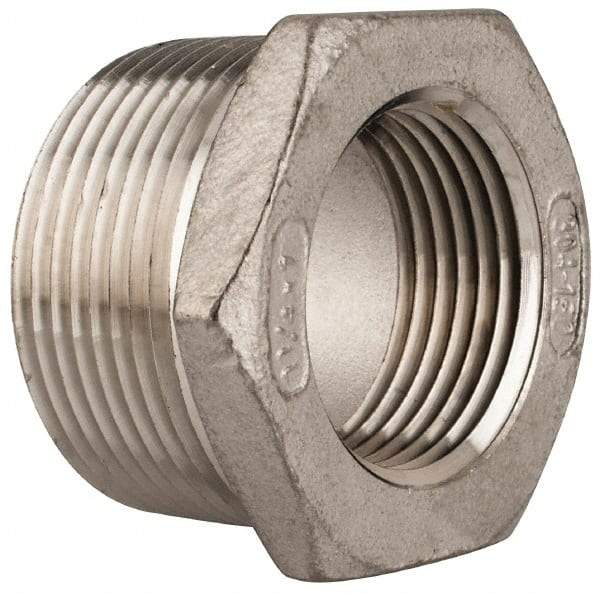 Merit Brass - 1-1/4 x 1" Grade 304 Stainless Steel Pipe Hex Bushing - MNPT x FNPT End Connections, 150 psi - Benchmark Tooling