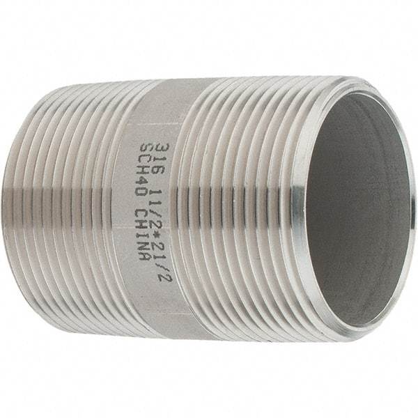 Value Collection - 1-1/2" Pipe x 2-1/2" Long, Grade 316/316L Stainless Steel Pipe Nipple - Welded & Threaded - Benchmark Tooling