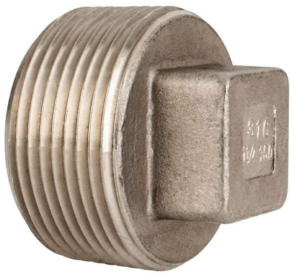 Value Collection - 1-1/4" Grade 316 Stainless Steel Pipe Square Head Plug - MNPT End Connections, 150 psi - Benchmark Tooling