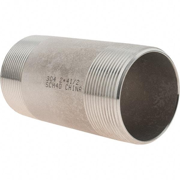 Value Collection - 2" Pipe x 4-1/2" Long, Grade 304/304L Stainless Steel Pipe Nipple - Welded & Threaded - Benchmark Tooling