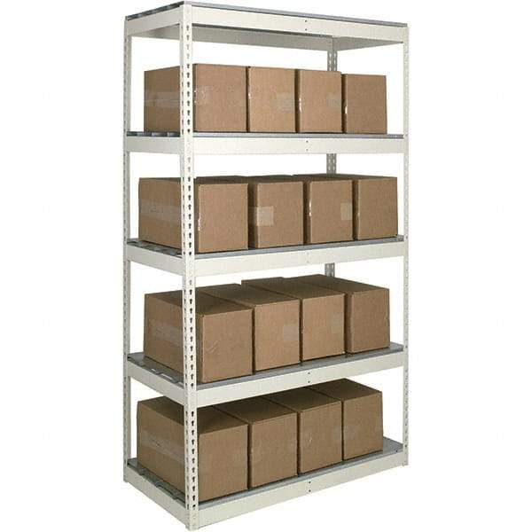 Hallowell - 5 Shelf Starter Open Steel Shelving - 620 Lb Capacity, 96" Wide x 120" High x 30" Deep, Tan - Benchmark Tooling