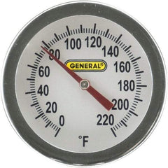 General - 20 Inch Long Stem, 2 Inch Dial Diameter, Back Connected Bi-Metal Thermometer - 220°Fahrenheit - Benchmark Tooling