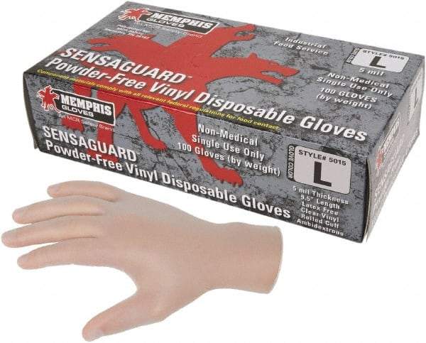 MCR Safety - Size M, 5 mil, Industrial Grade, Powder Free Vinyl Disposable Gloves - 9-1/2" Long, Clear, Smooth Rolled Cuffs, FDA Approved - Benchmark Tooling