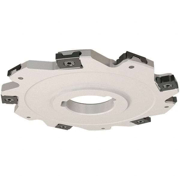 Iscar - Arbor Hole Connection, 0.197" Cutting Width, 14.8mm Depth of Cut, 63mm Cutter Diam, 22mm Hole Diam, 8 Tooth Indexable Slotting Cutter - SDN Toolholder, LNET Insert, Right Hand Cutting Direction - Benchmark Tooling