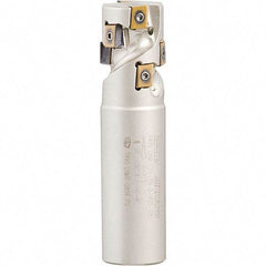 Iscar - 1-1/4" Cut Diam, 1.4" Max Depth of Cut, 1-1/4" Shank Diam, 4-1/4" OAL, Indexable Square Shoulder Helical End Mill - Weldon Shank, 90° Lead Angle, Through Coolant, Series Helitang - Benchmark Tooling