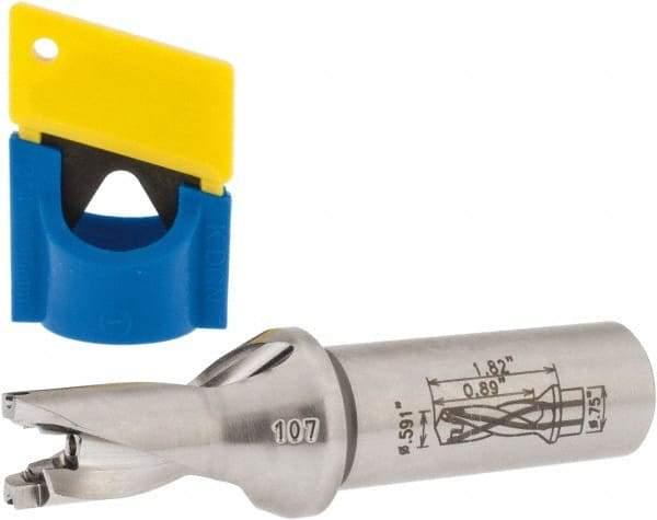 Iscar - 0.591" to 5/8" Diam, 1.5xD, 0.89" Max Depth, 3/4" Shank Diam, 3.79" OAL, Replaceable-Tip Drill - FCP, ICK, ICK-2M, ICM, ICN, ICP, iCP-2M Insert, 15 Seat Size, 45391455 Toolholder, Series SumoCham - Benchmark Tooling