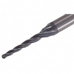 Iscar - 0.5° Taper Angle per Side, 1.5mm Small End Diam, 8mm LOC, Solid Carbide 4 Flute Tapered Ball End Mill - TiAlN Finish, 45mm OAL, 4mm Shank Diam, Spiral Flute, 25° Helix - Benchmark Tooling