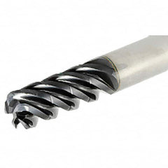 Iscar - 3/4" Diam, Variable Pitch, 1.87" LOC, 5 Flute Solid Carbide 0.15" Corner Radius Roughing End Mill - TiAlN Finish, 4" OAL, 3/4" Shank Diam, Single End, 38° Helix - Benchmark Tooling