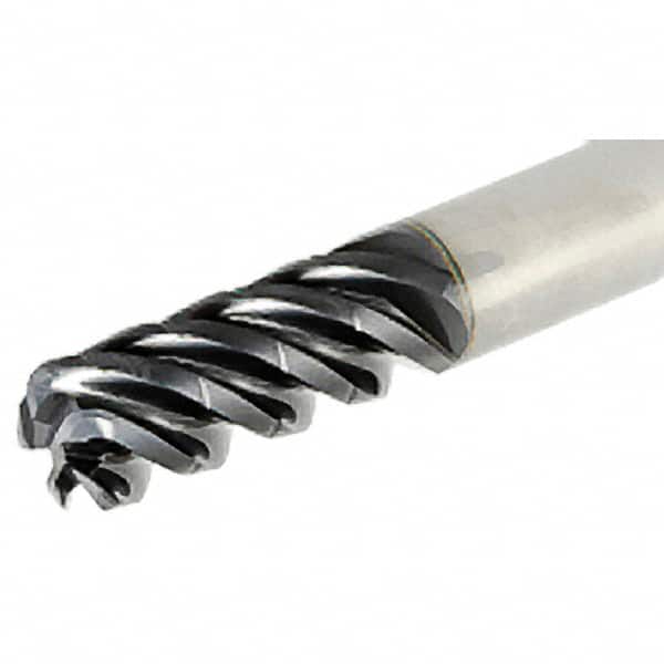 Iscar - 5/16" Diam, Variable Pitch, 5/8" LOC, 4 Flute Solid Carbide 0.06" Corner Radius Roughing End Mill - TiAlN Finish, 2-1/2" OAL, 5/16" Shank Diam, Single End, 38° Helix - Benchmark Tooling