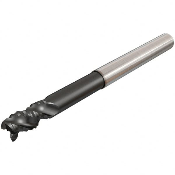 Iscar - 8mm Diam, Coarse Pitch, 12mm LOC, 3 Flute Solid Carbide 0.2mm Corner Radius Roughing End Mill - Uncoated, 63mm OAL, 8mm Shank Diam, Single End, Extended Reach, 45° Helix - Benchmark Tooling