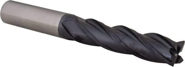 Value Collection - 1/2" Diam, 2" Length of Cut, 1/2" Shank Diam, 4" OAL, 4 Flute Solid Carbide Square End Mill - Single End, Uncoated, Spiral Flute, 30° Helix Angle, Long Length - Benchmark Tooling